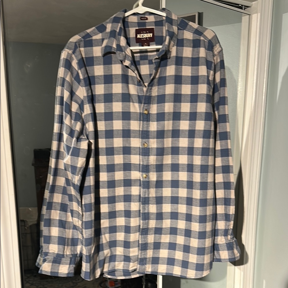 Men’s Alesbury Blue and Beige Flannel Shirt-XL